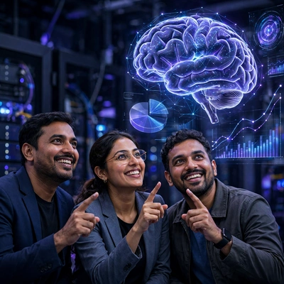 Support team working together in an office