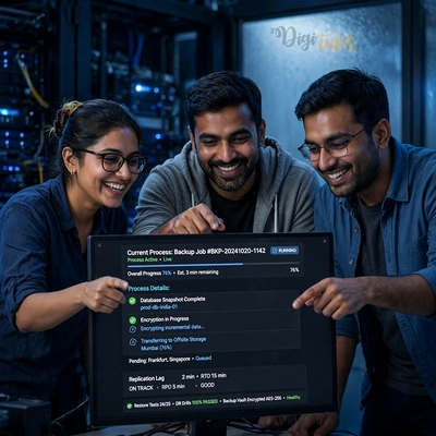 Support team working together in an office