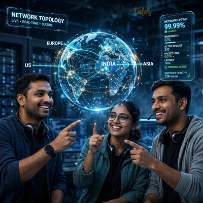 Support team working together for network infrastructure