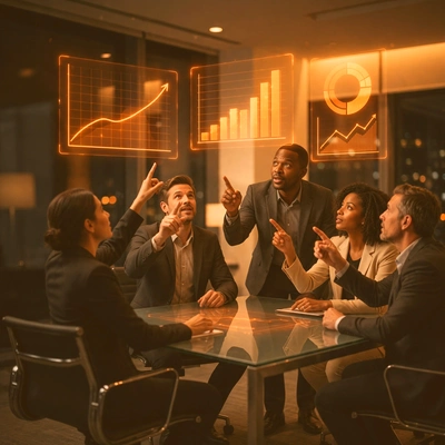 Support team working together in an office