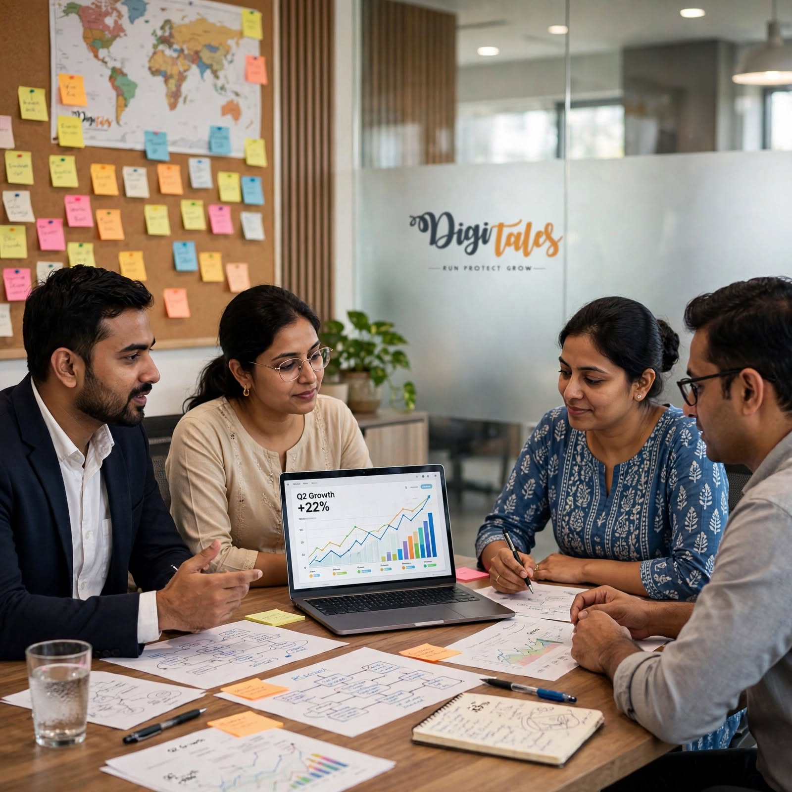 Support team working together in an office